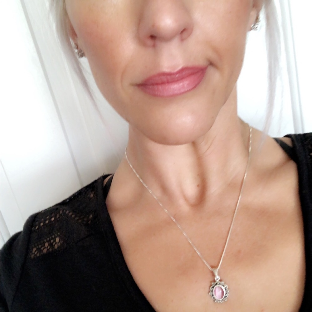 Silver Necklace with Pink stone pendant